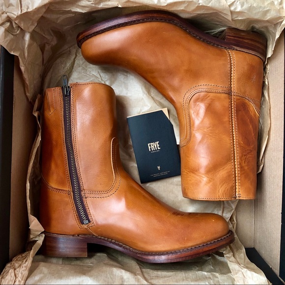 NEW Frye Men Campus Inside Zip Leather Boot COGNAC - Picture 3 of 8